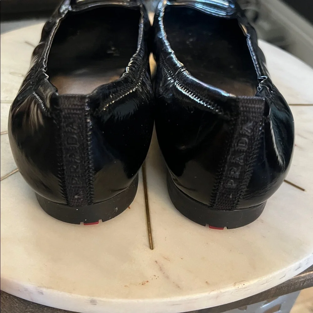Prada Black, size 7.5 US, 38 EU, Patent Buckle Flats w/ Prada on buckle & COA - Picture 10 of 15